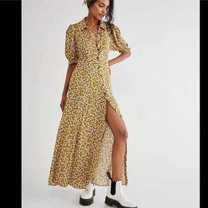 FREE PEOPLE DEBBIE JEAN SHIRT MAXI DRESS WITH POCKETS MEDIUM